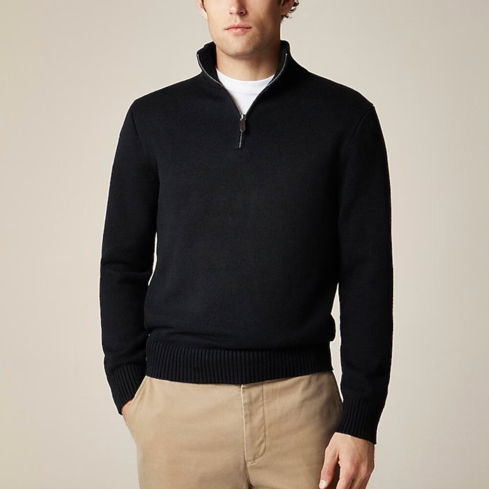 JCrew Heritage cotton half zip sweater quarter zip - Size L - New - Black